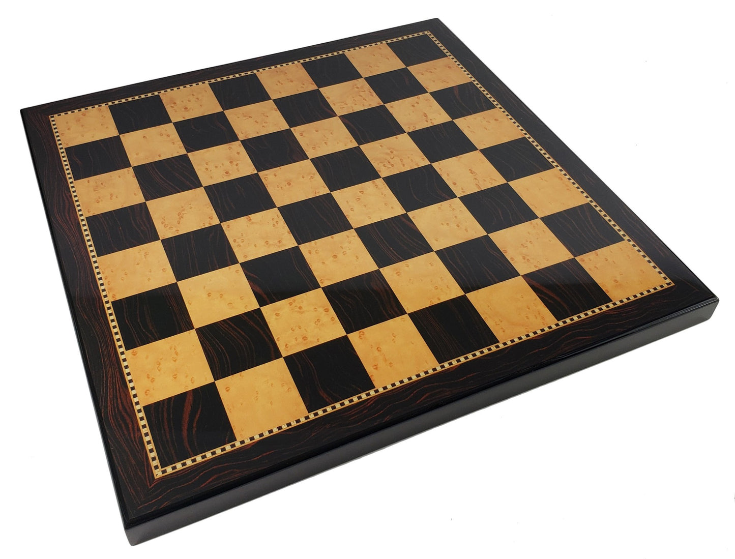 18" HIGH GLOSS Dark Walnut & Birdseye Maple Color Chess Board 1 31/32 Squares