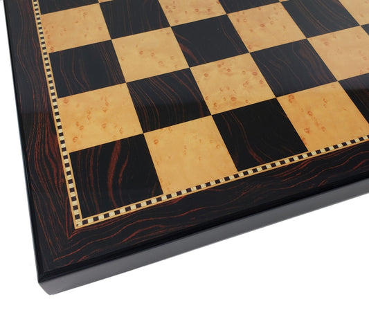 18" HIGH GLOSS Dark Walnut & Birdseye Maple Color Chess Board 1 31/32 Squares