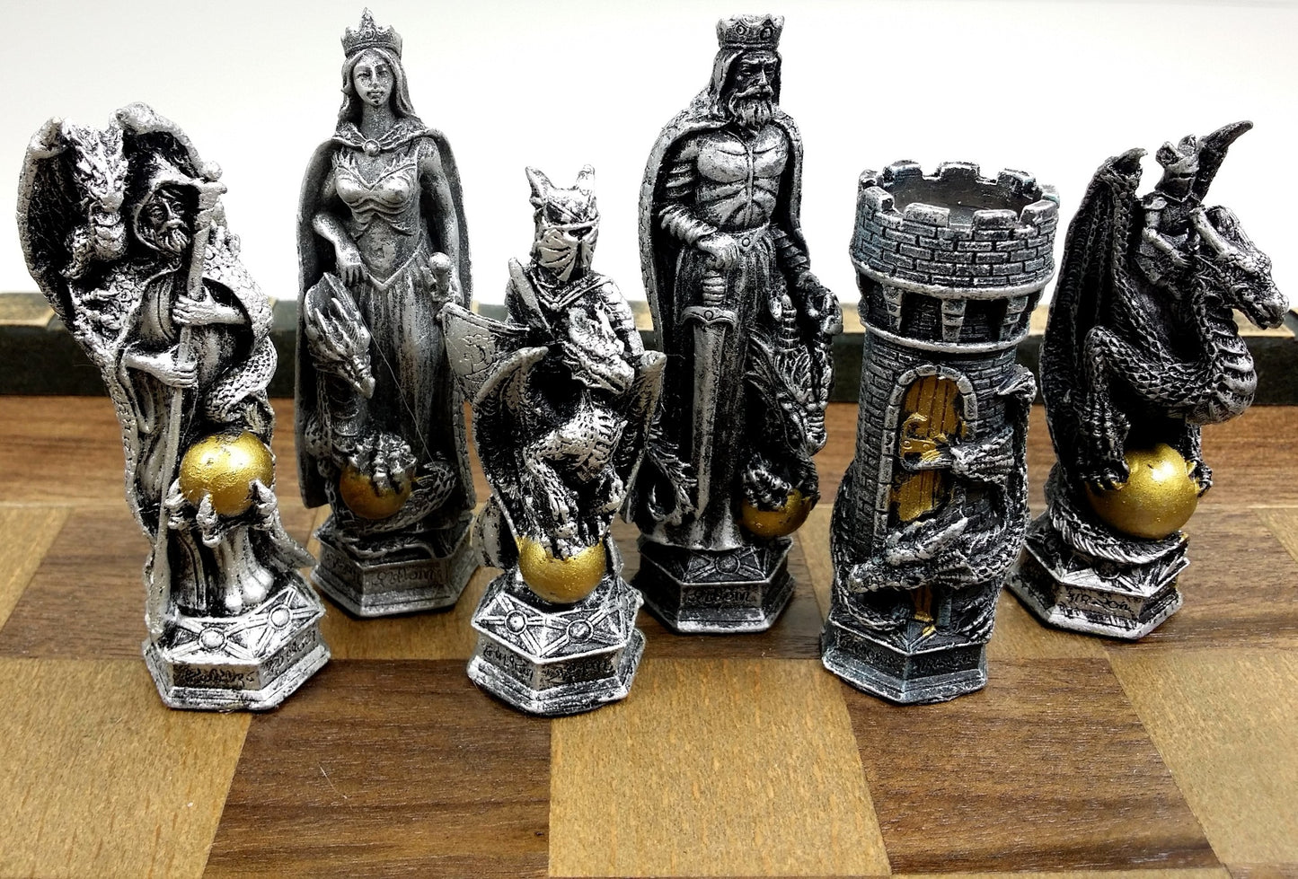 King Arthur Knights W/ Dragon Fantasy Medieval Times Chess Set 17" Castle Board