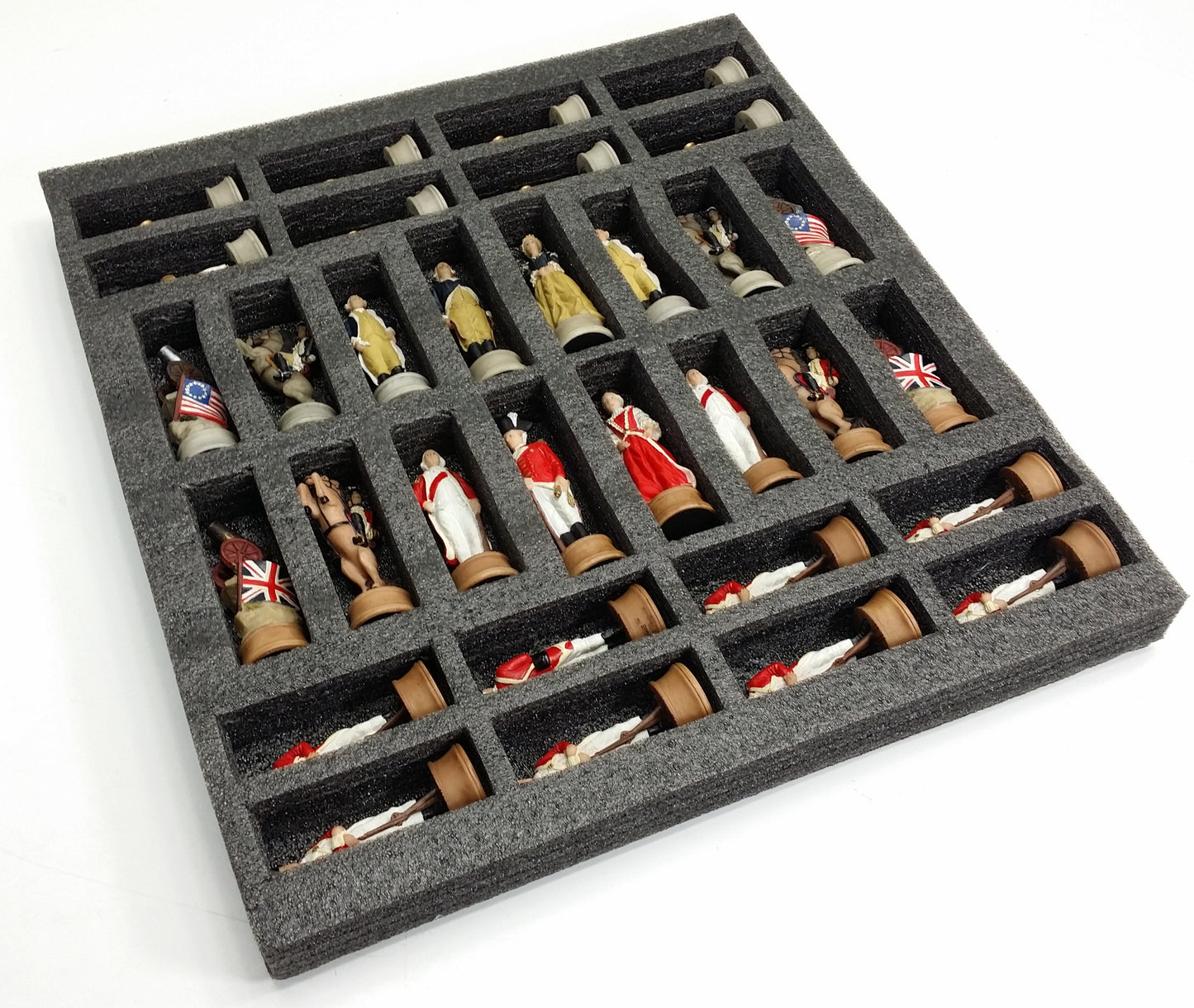 American Revolutionary War Chess Set W/ 17" Cherry Color Board Independence