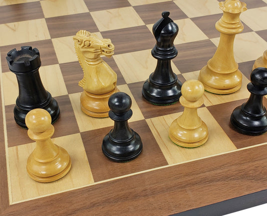 4 QNS Black & Natural 3 3/4" Anderssen Staunton Wood Chess Set 19" Walnut Board
