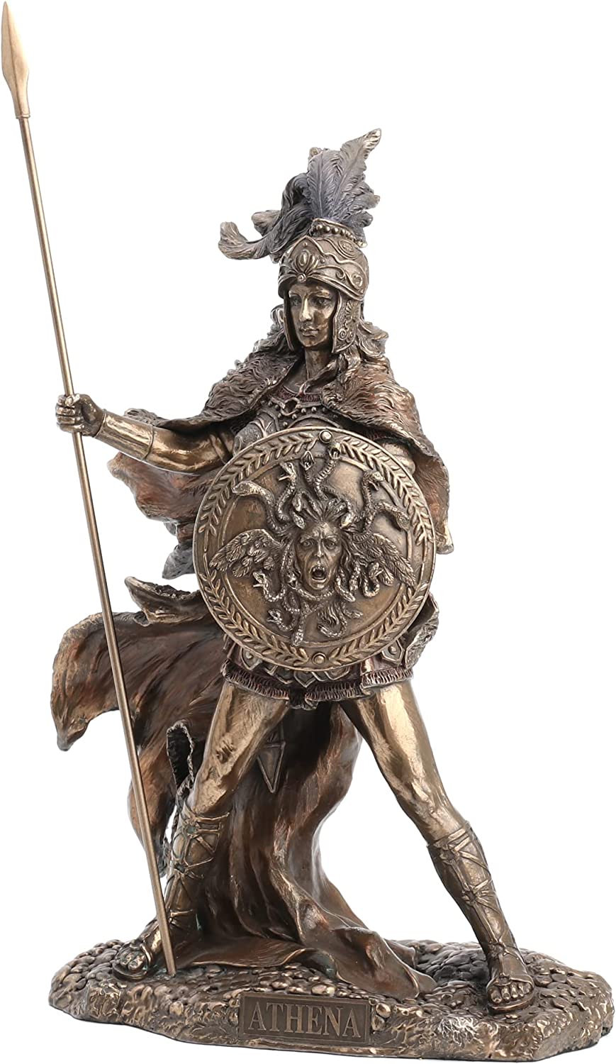 10 1/4" Athena Goddess of Wisdom & War Greek Mythology Statue Bronze Color