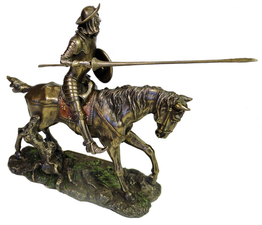Don Quixote on Horse Jousting Sculpture Spanish Statue Antique Bronze Finish