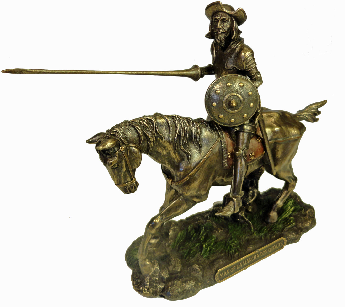 Don Quixote on Horse Jousting Sculpture Spanish Statue Antique Bronze Finish