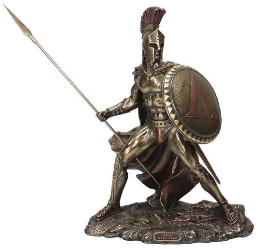 13.5" Leonidas Greek Warrior Spartan King Statue Sculpture W/ Spear & Shield