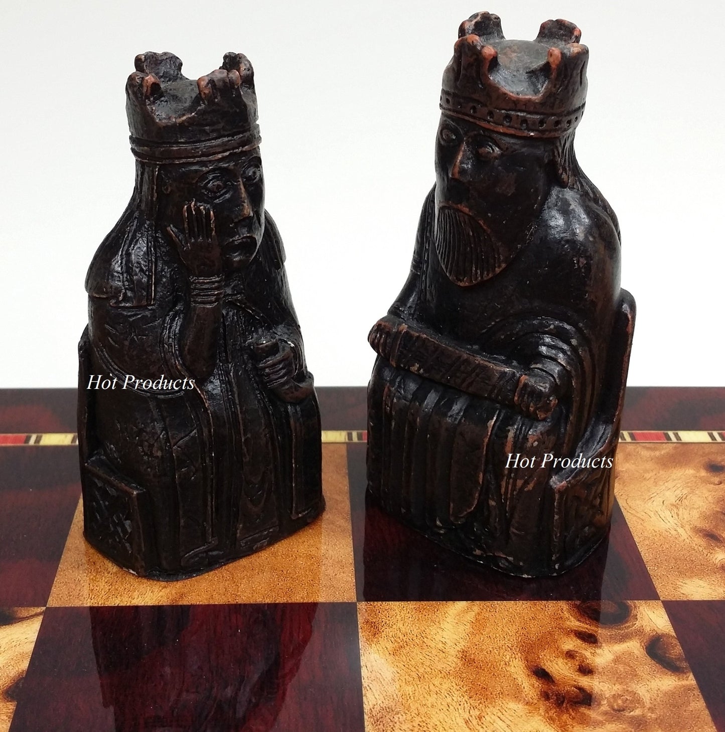 Large Isle of Lewis Chess Set 3 1/2" King with 18" Cherry Color Board NO STORAGE