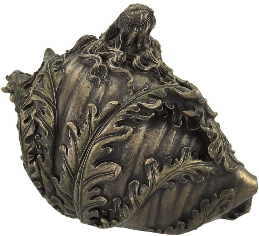 Mermaid & Conch Shell Trinket Box Nautical Décor Statue Bronze Color