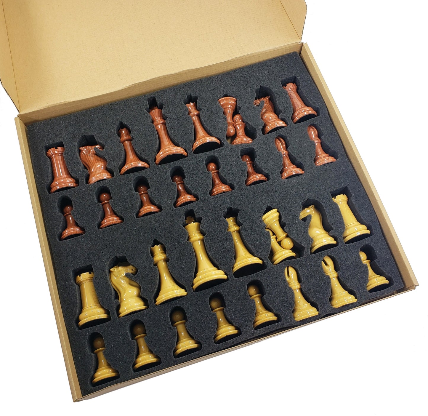 4 QUEENS LARGE 4 1/8" King Staunton Wood Grained Plastic Chess Men Set- NO board