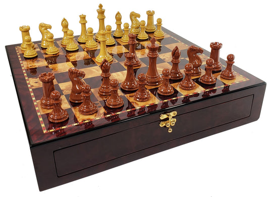 Staunton plastic Chess men set 4 1/8" KG Large 20" Cherry Color Storage Board