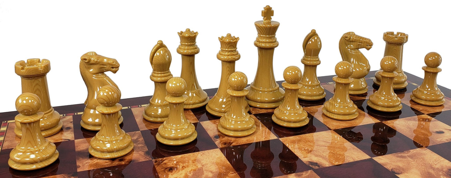 4 QUEENS LARGE 4 1/8" King Staunton Wood Grained Plastic Chess Men Set- NO board