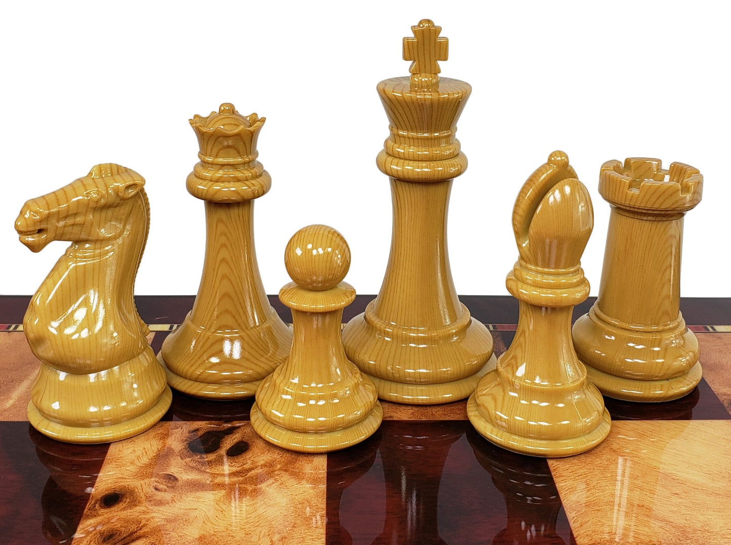 4 QUEENS LARGE 4 1/8" King Staunton Wood Grained Plastic Chess Men Set- NO board