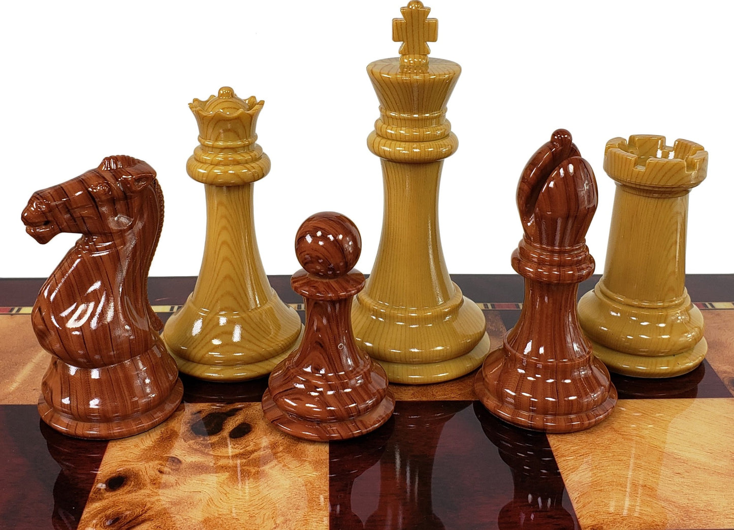 4 QUEENS LARGE 4 1/8" King Staunton Wood Grained Plastic Chess Men Set- NO board