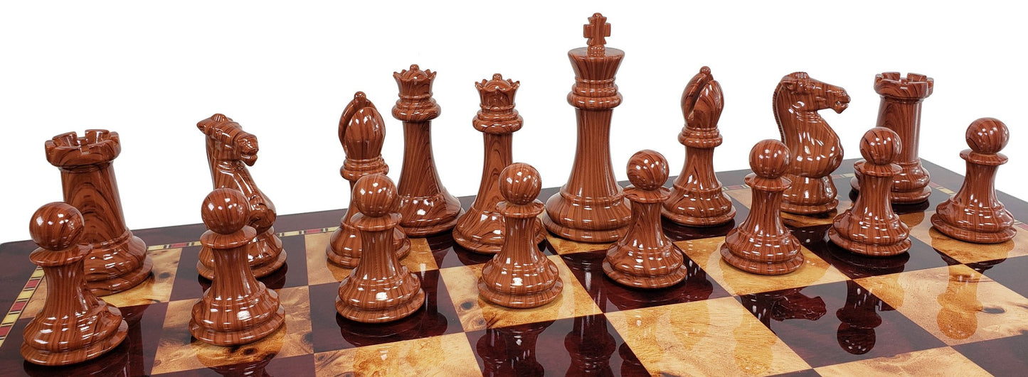 4 QUEENS LARGE 4 1/8" King Staunton Wood Grained Plastic Chess Men Set- NO board