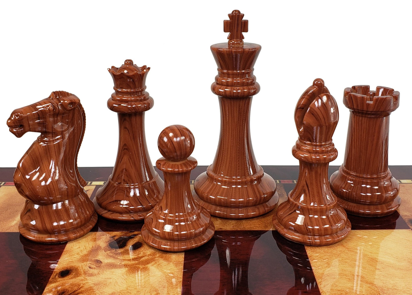 4 QUEENS LARGE 4 1/8" King Staunton Wood Grained Plastic Chess Men Set- NO board