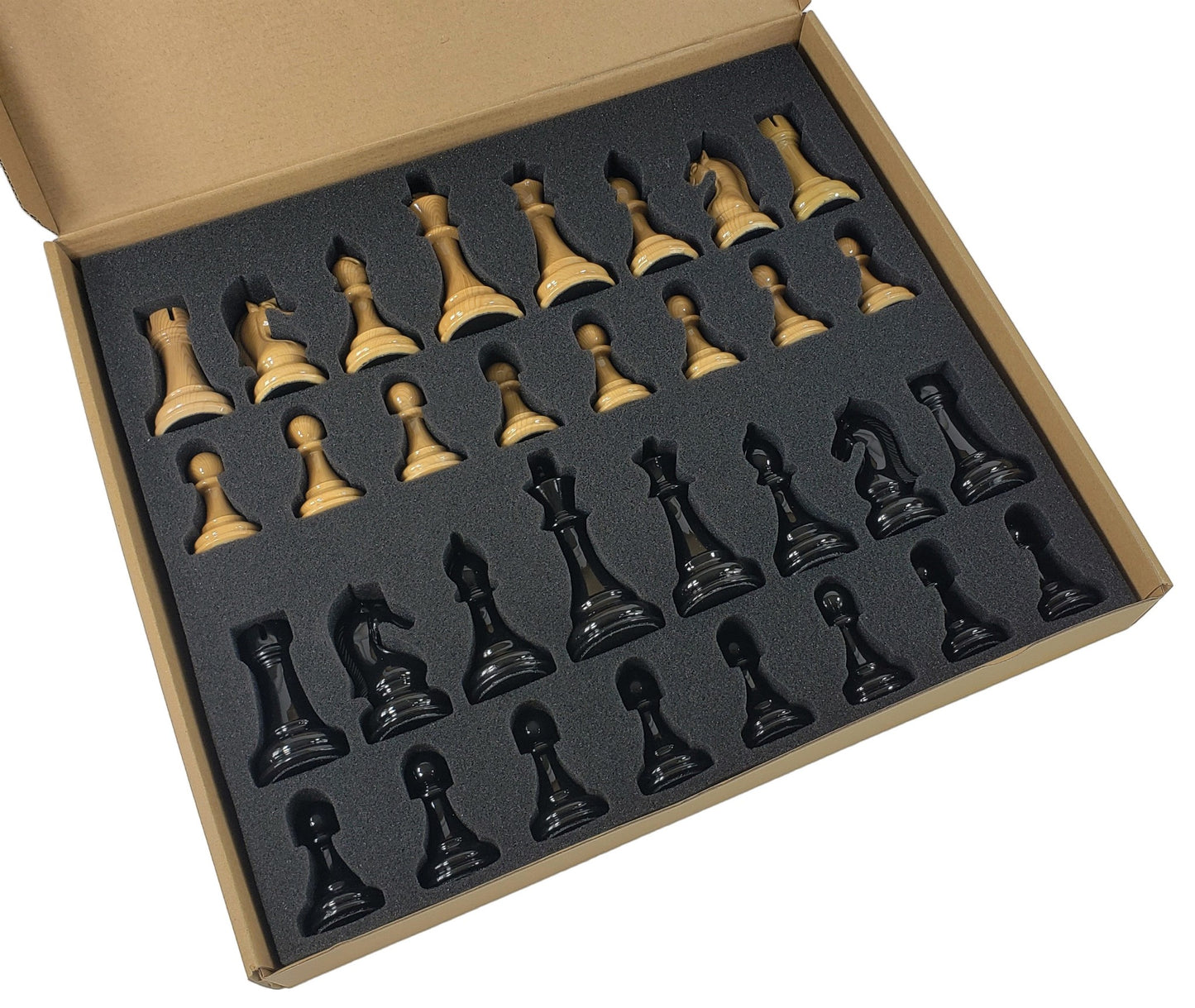 LARGE 4 3/8" King Natural and Black Staunton Pro Plastic Chess Men Set- NO board