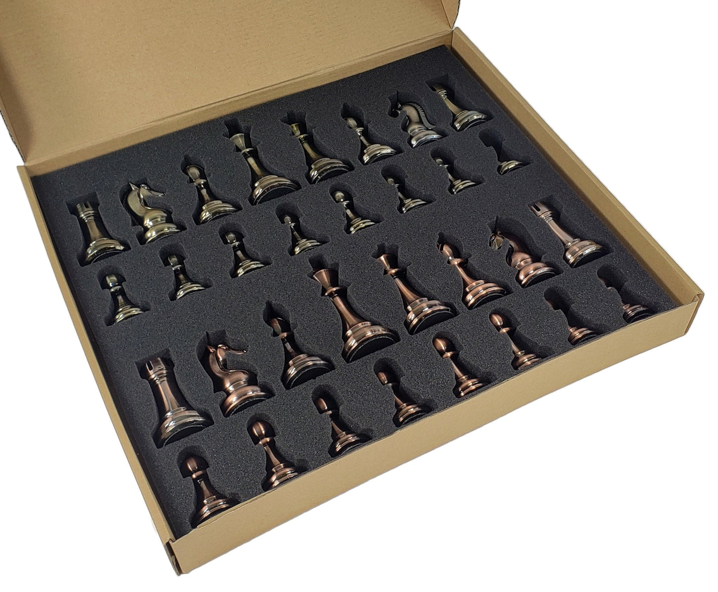 LARGE 4 3/8" King Copper & Gold Finish Staunton Chess Men Set- NO board