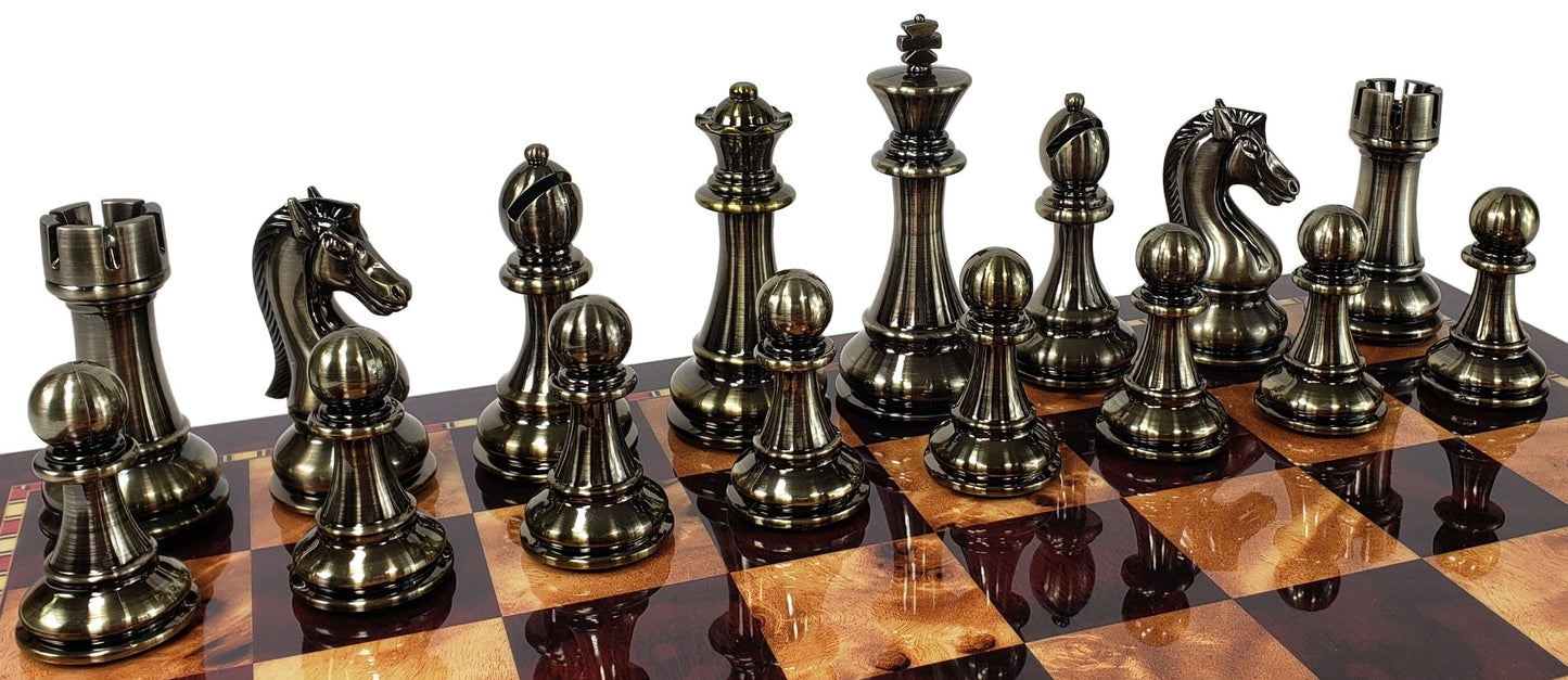 LARGE Copper & Gold Finish Staunton Chess set 4.5" K 20" Cherry Color Storage Bd