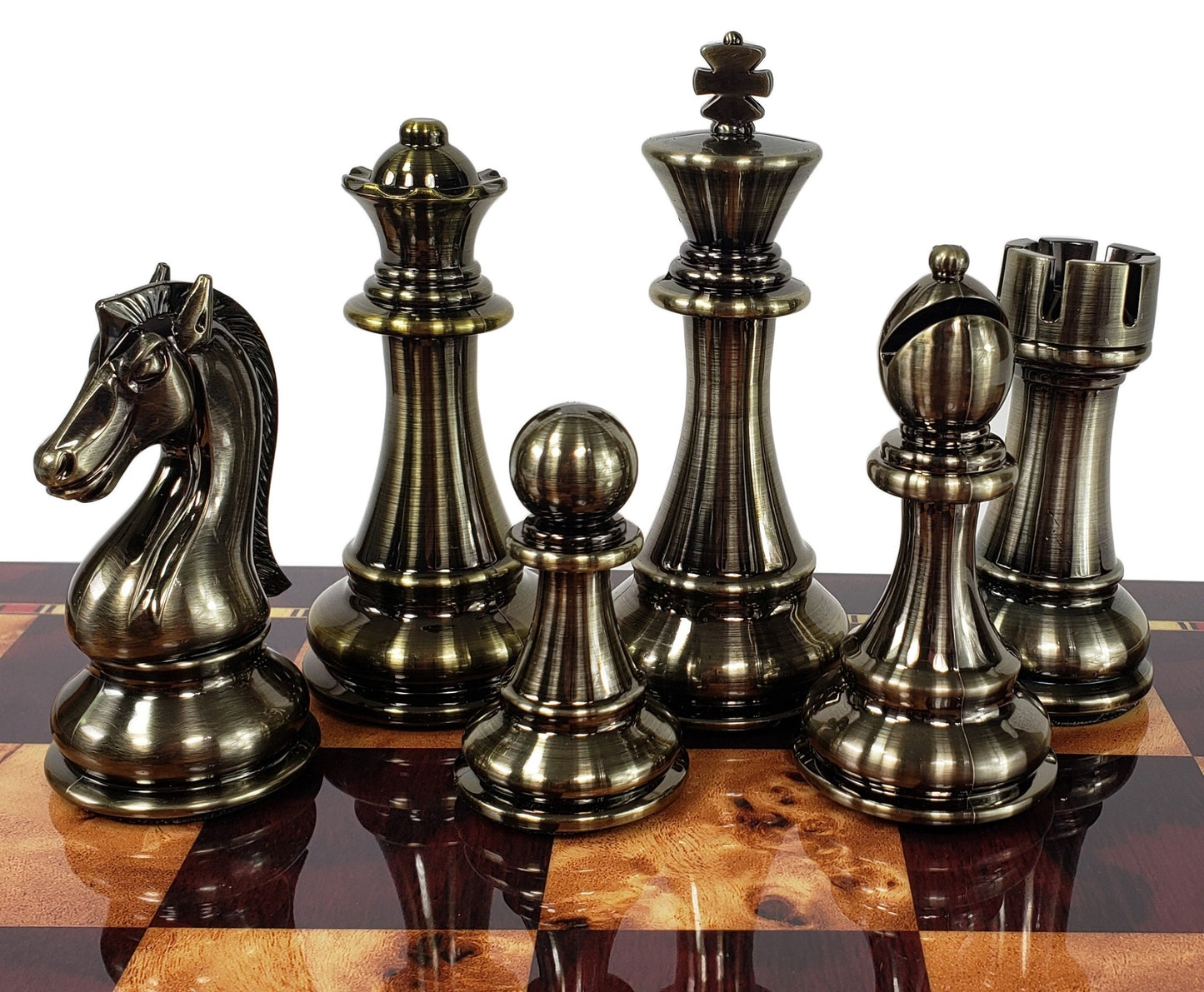 LARGE Copper & Gold Finish Staunton Chess set 4.5" K 20" Cherry Color Storage Bd