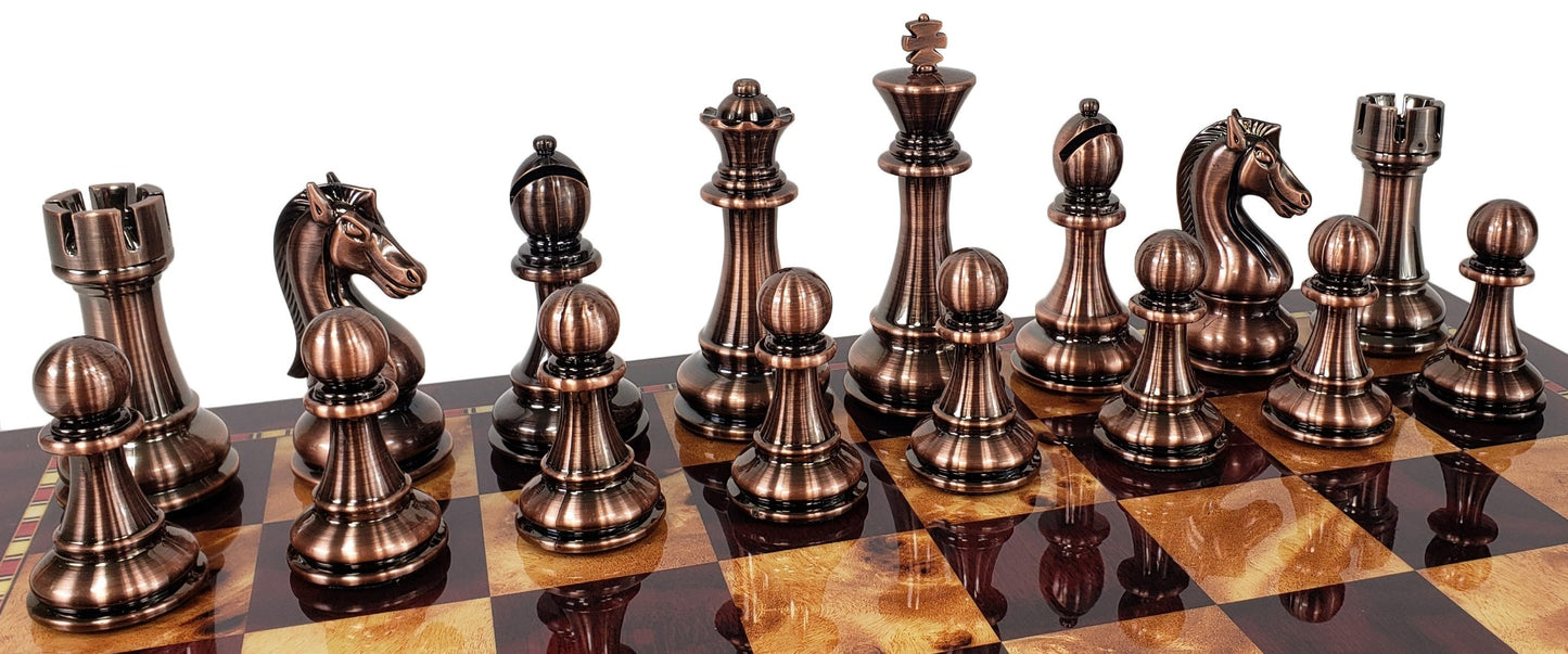 LARGE Copper & Gold Finish Staunton Chess set 4.5" K 20" Cherry Color Storage Bd