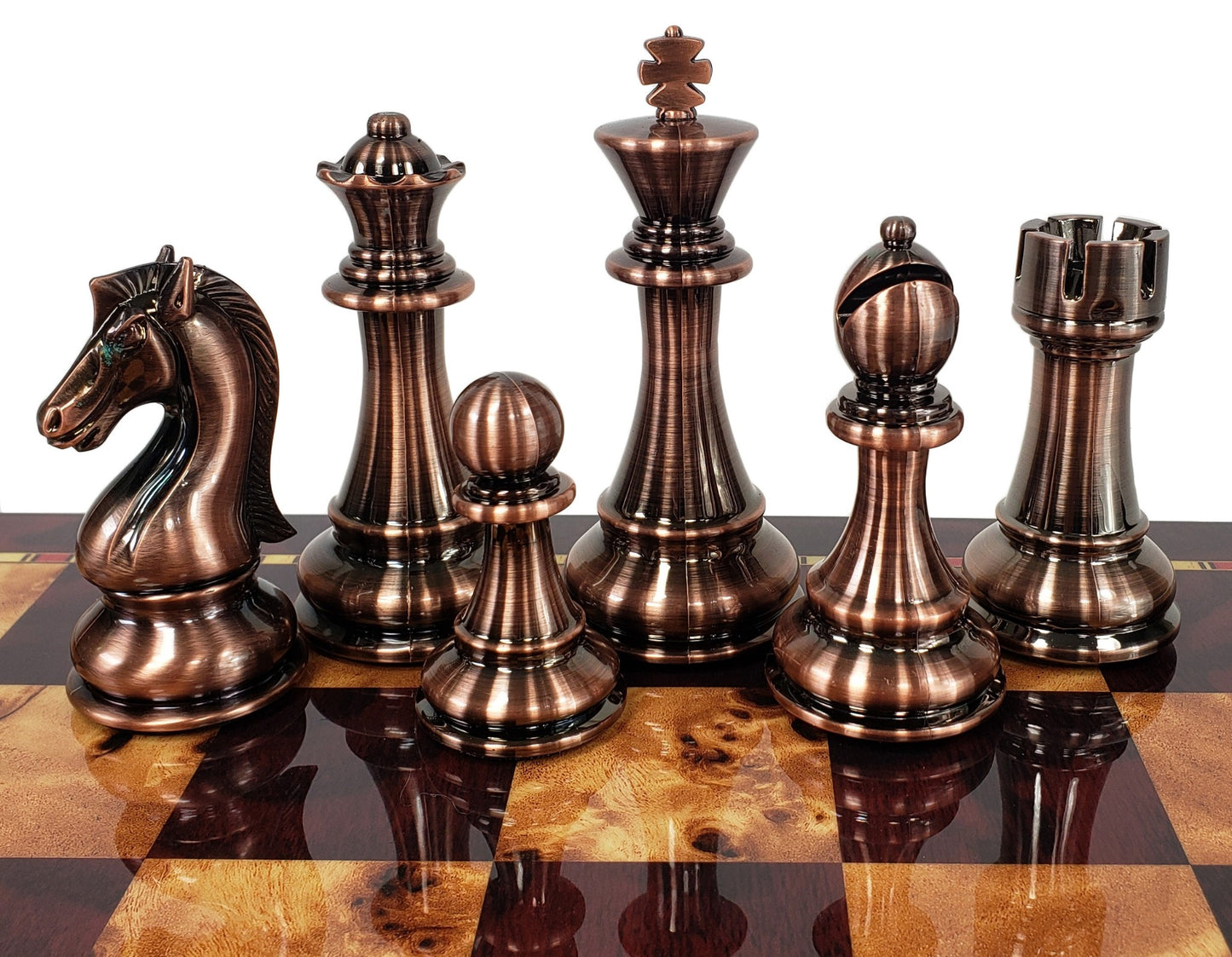 LARGE Copper & Gold Finish Staunton Chess set 4.5" K 20" Cherry Color Storage Bd