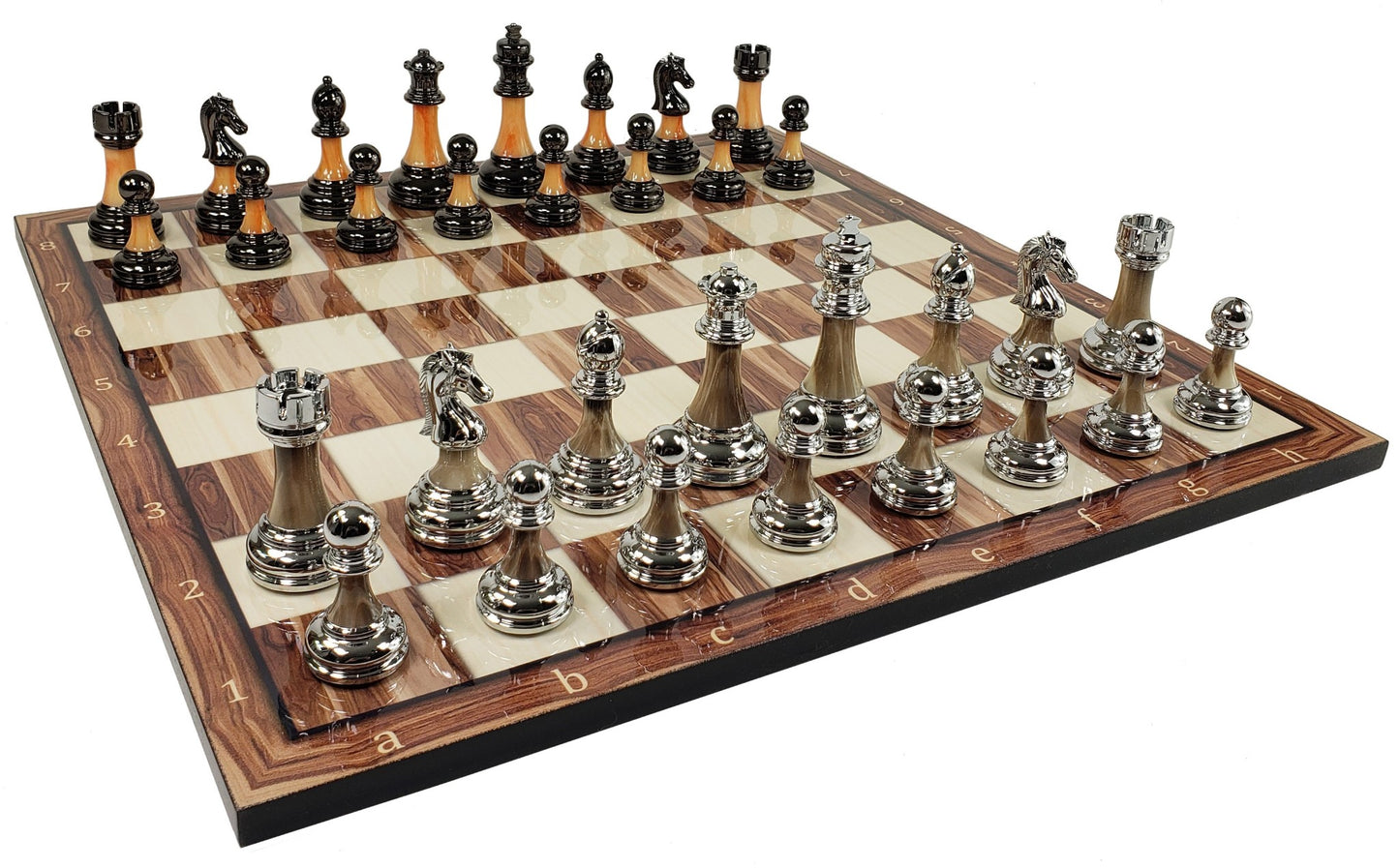 Staunton Chrome & Black Pro Plastic Chess Men Set W 17" Cedar Color Board