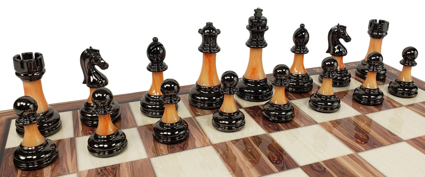 Staunton Chrome & Black Pro Plastic Chess Men Set W 17" Cedar Color Board