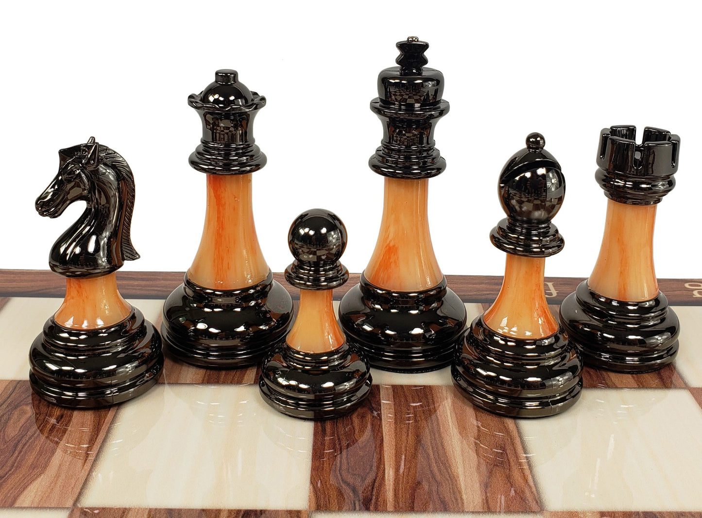 Staunton Chrome & Black Pro Plastic Chess Men Set W 17" Cedar Color Board