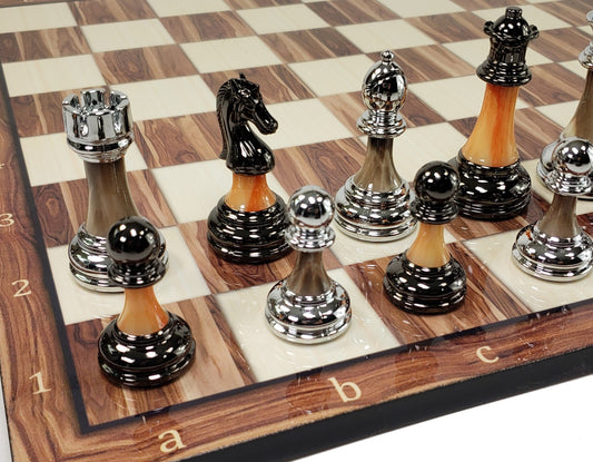 Staunton Chrome & Black Pro Plastic Chess Men Set W 17" Cedar Color Board