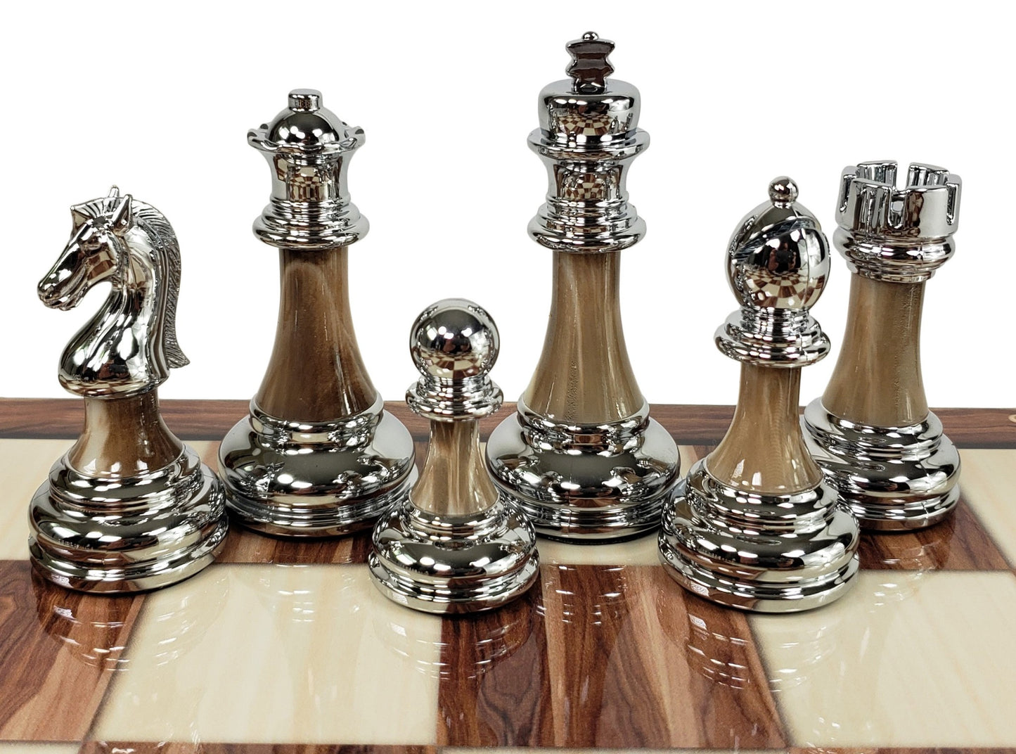 Staunton Chrome & Black Pro Plastic Chess Men Set W 17" Cedar Color Board