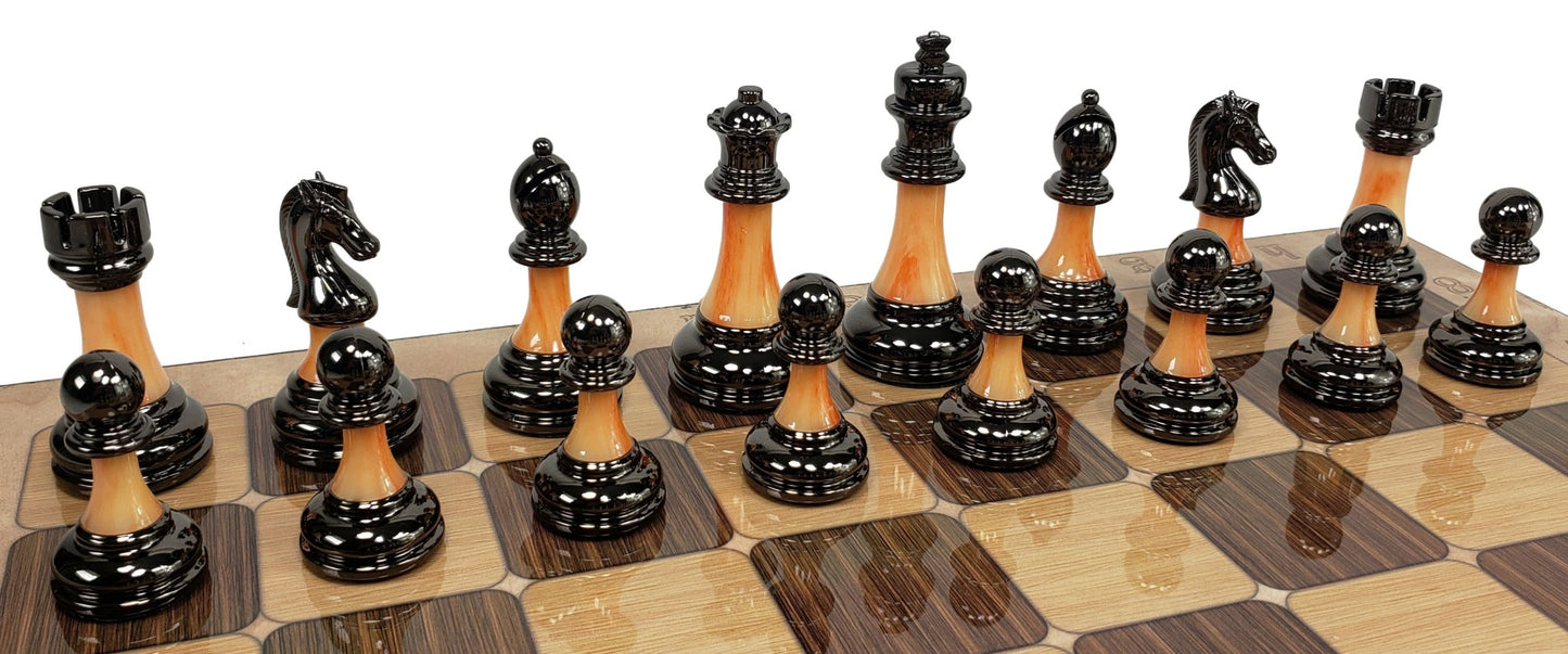 Staunton Chrome & Black Pro Plastic Chess Men Set W 17" Rustic Color Board