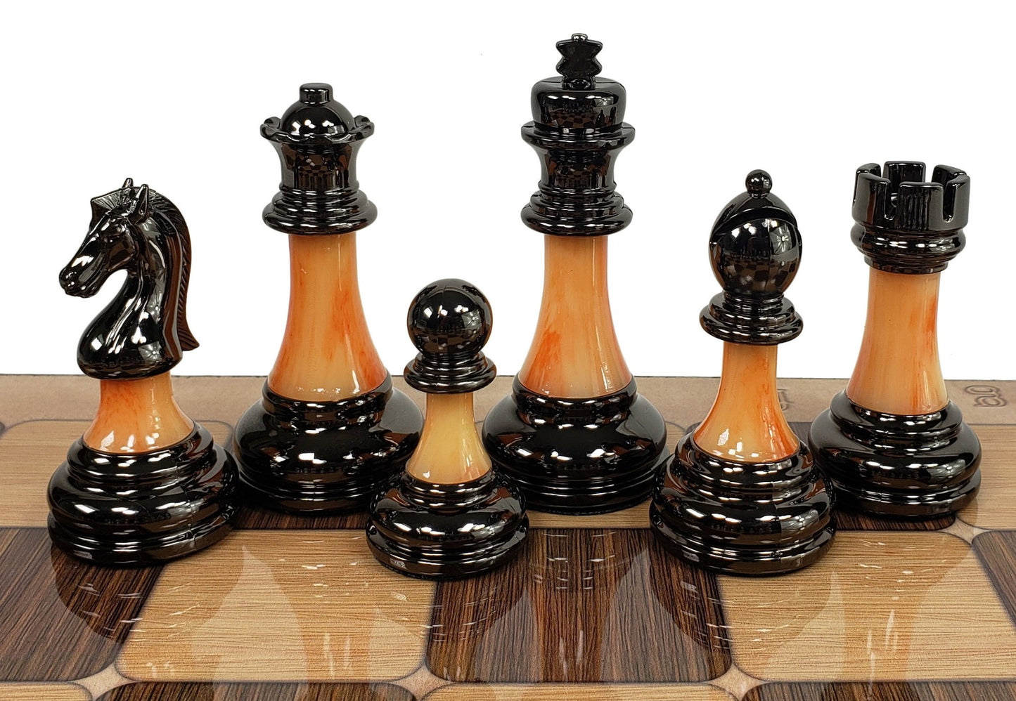 Staunton Chrome & Black Pro Plastic Chess Men Set W 17" Rustic Color Board