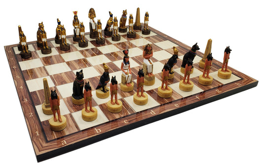Egyptian Anubis Anubis Buff & Gold Chess Men Set With 17" Cedar Color Board