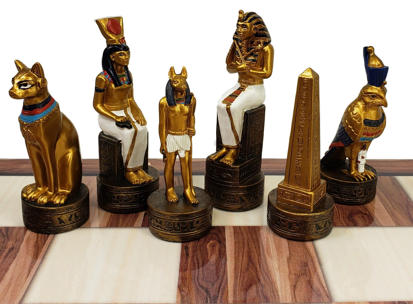 Egyptian Anubis Anubis Buff & Gold Chess Men Set With 17" Cedar Color Board