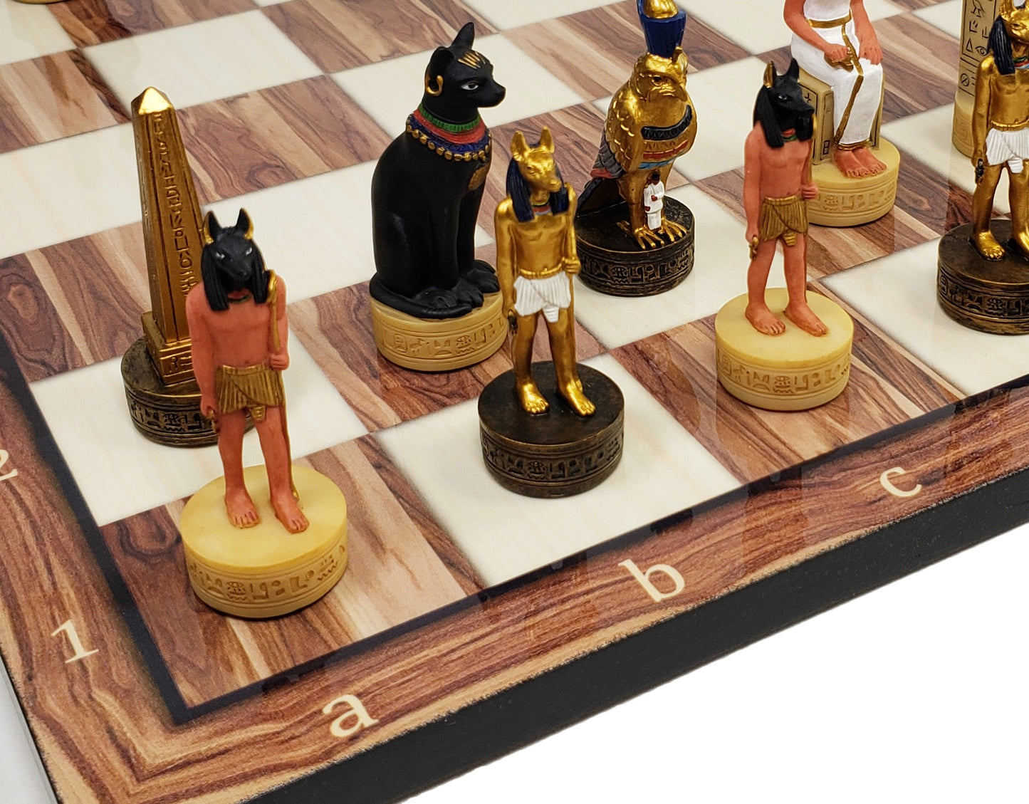 Egyptian Anubis Anubis Buff & Gold Chess Men Set With 17" Cedar Color Board