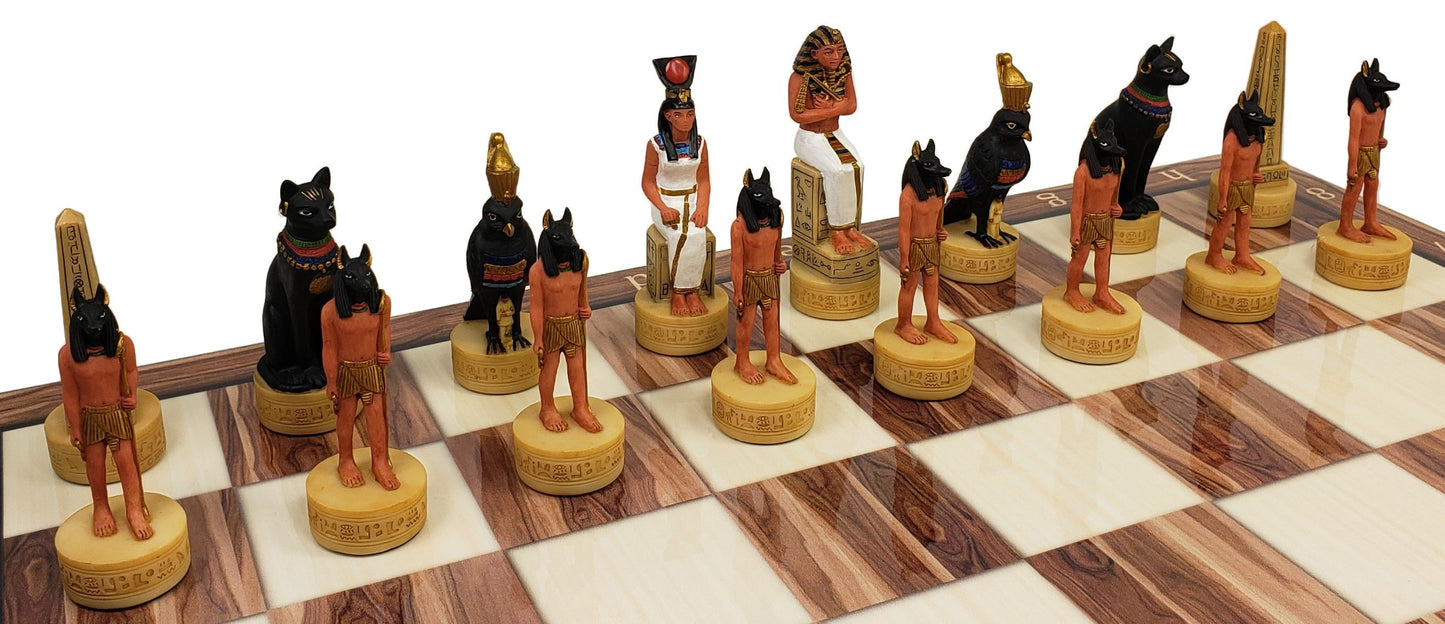 Egyptian Anubis Anubis Buff & Gold Chess Men Set With 17" Cedar Color Board