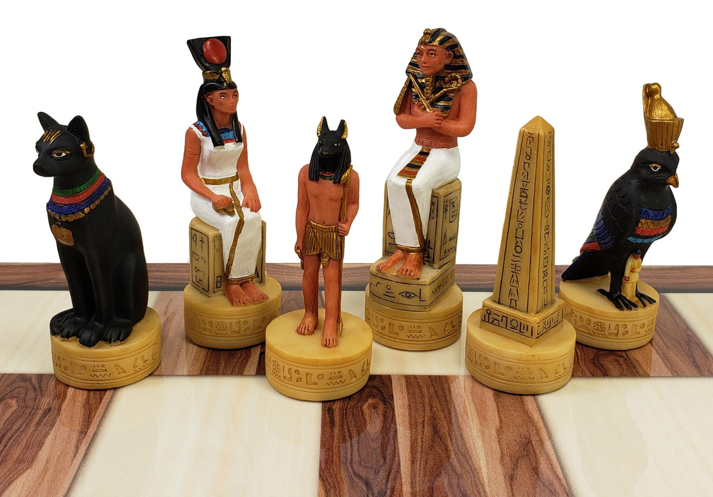 Egyptian Anubis Anubis Buff & Gold Chess Men Set With 17" Cedar Color Board