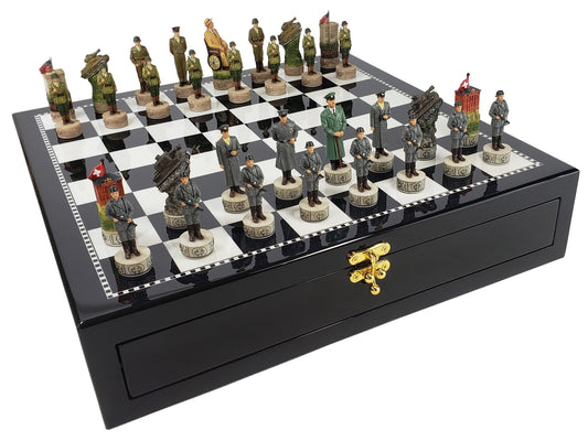 WW2 US vs GERMANY Chess Set With 17" Black and White Storage Board World War 2