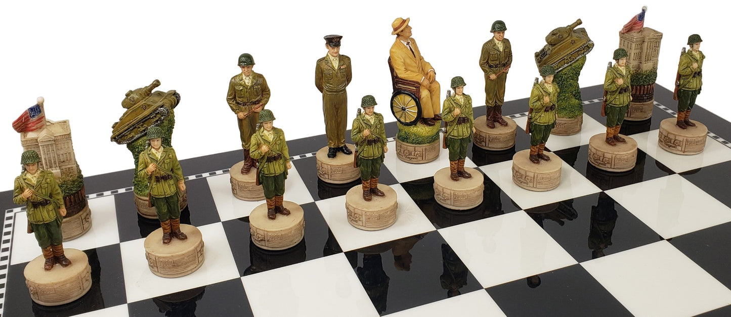 WW2 US vs GERMANY Chess Set With 17" Black and White Storage Board World War 2