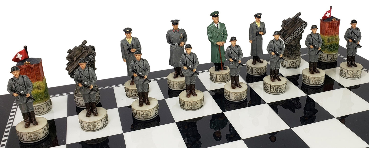 WW2 US vs GERMANY Chess Set With 17" Black and White Storage Board World War 2