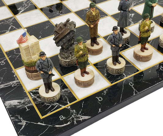 WW2 US vs Germany Chess Set W/ 17" Black and White Faux Marble Board World War 2