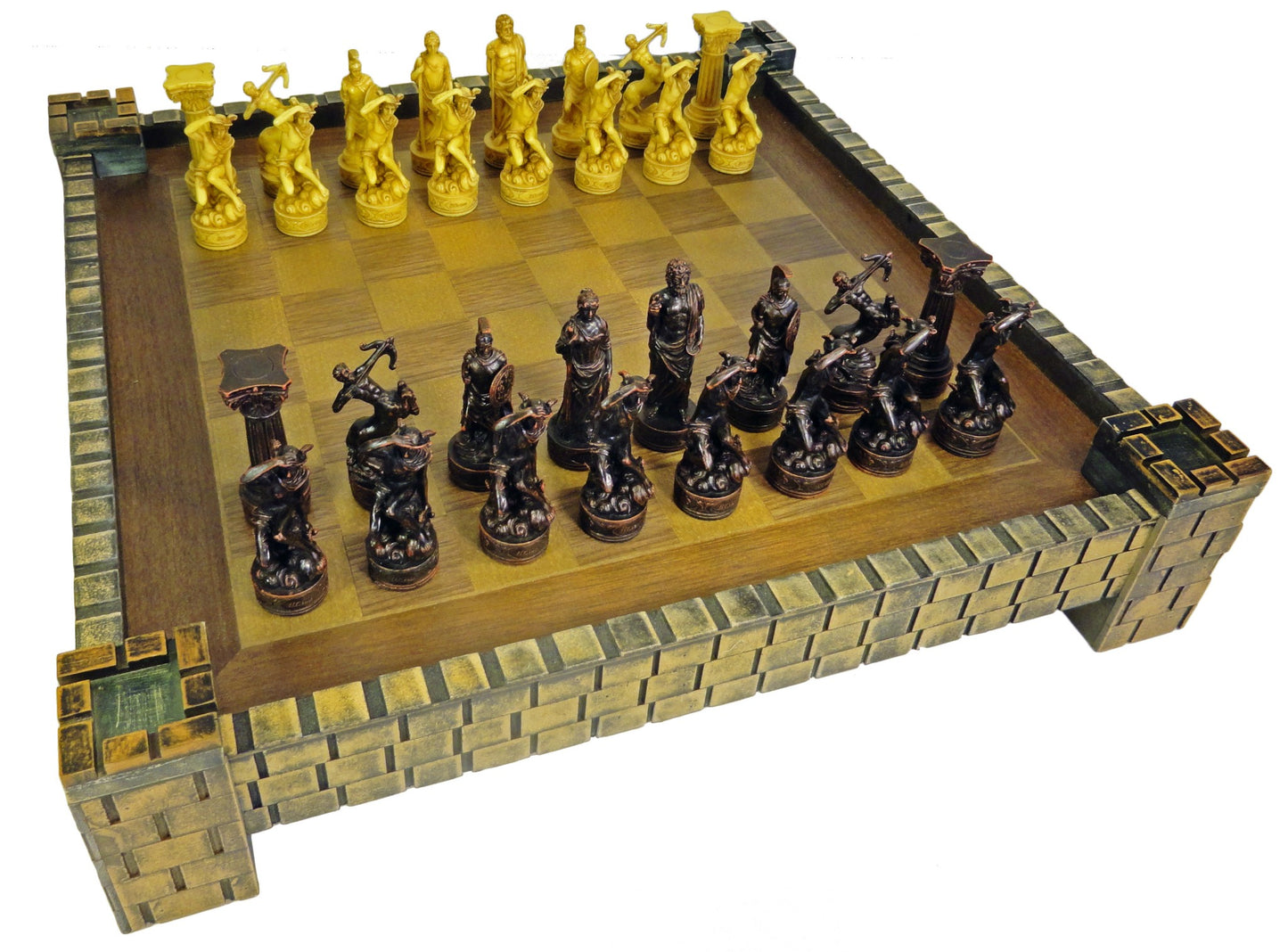 Zeus & Hera Greek Roman Mythology Gods Chess Set W/ Castle Fortress Board 17"