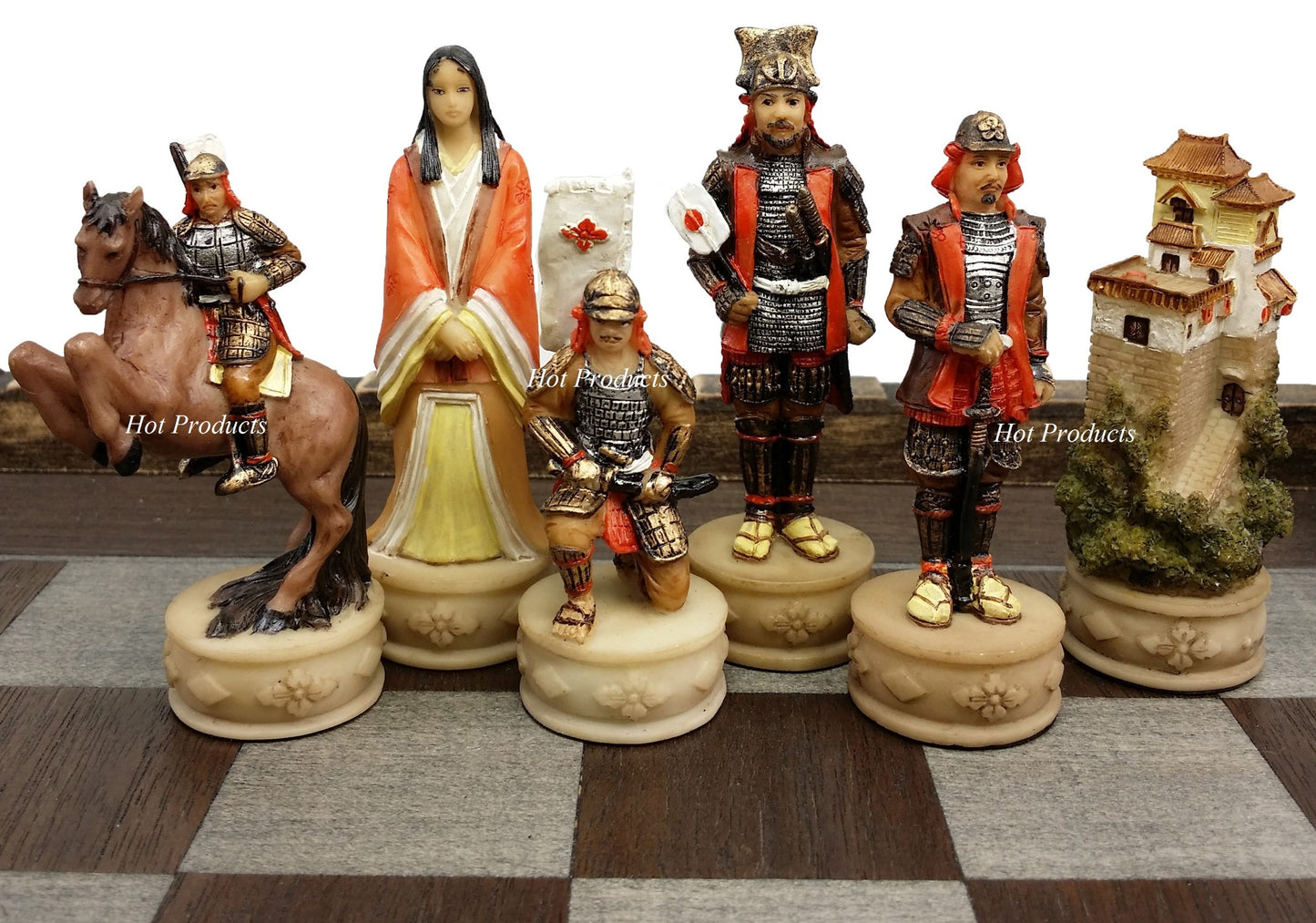 Japanese Samurai Warrior Oriental  Chess Set W/ 17" Castle FORTRESS Board