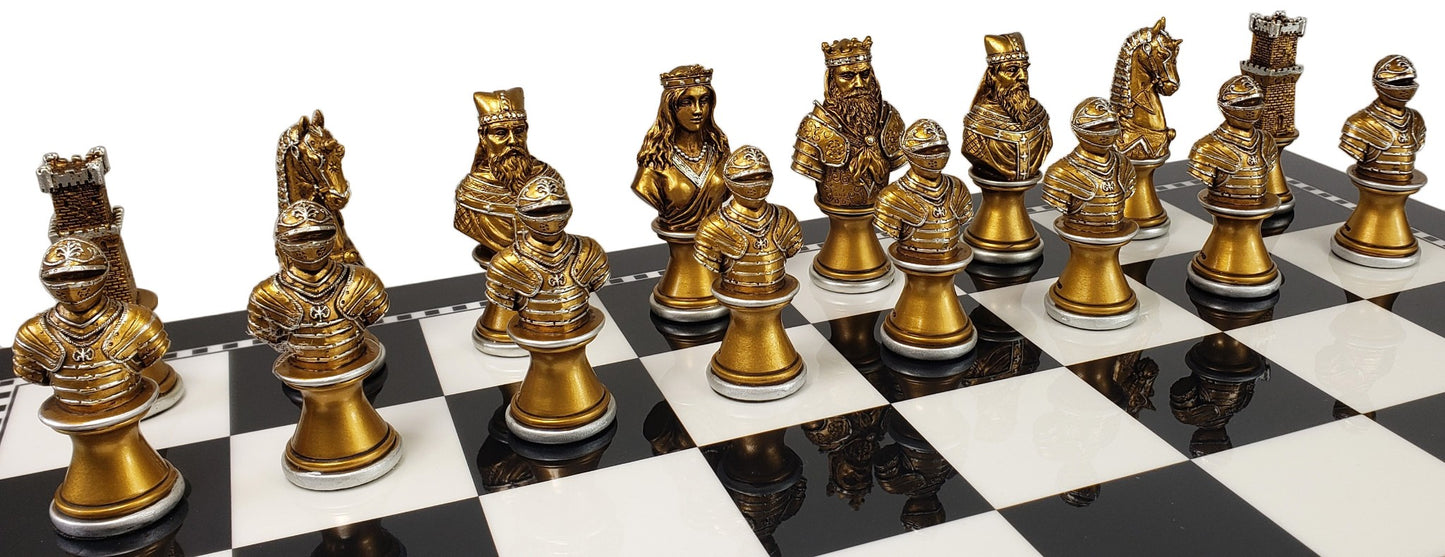 Medieval Times Crusades Gold & Silver Busts Chess Set Black & White Storage Board