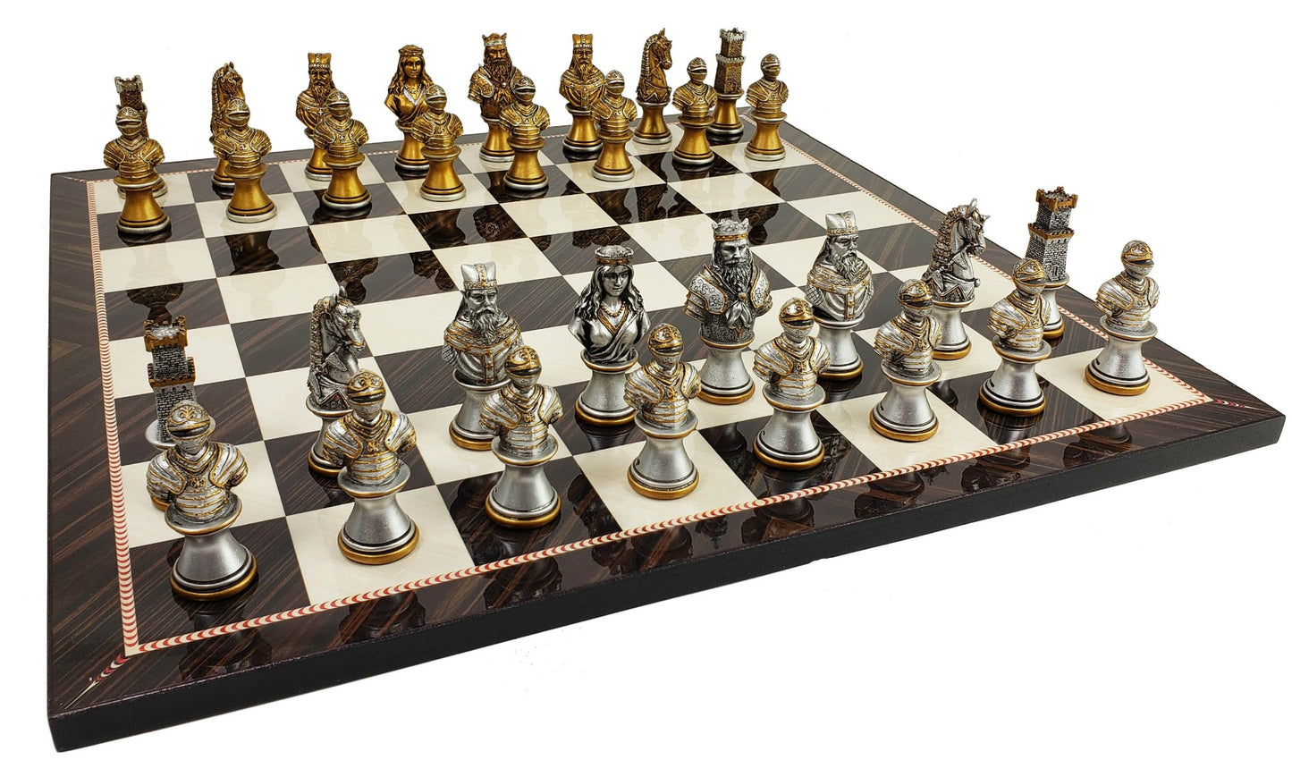 Medieval Times CRUSADE Gold Silver Busts CHESS Set W / 17" Elegance Board