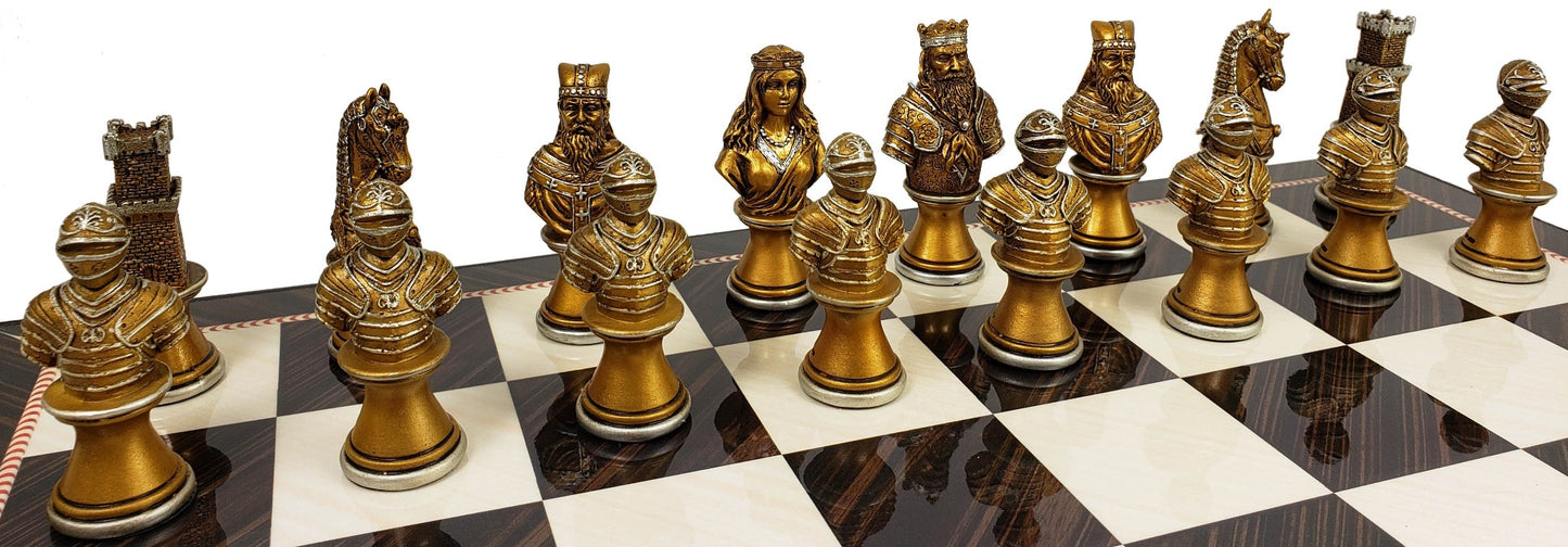 Medieval Times CRUSADE Gold Silver Busts CHESS Set W / 17" Elegance Board