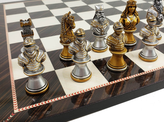 Medieval Times CRUSADE Gold Silver Busts CHESS Set W / 17" Elegance Board