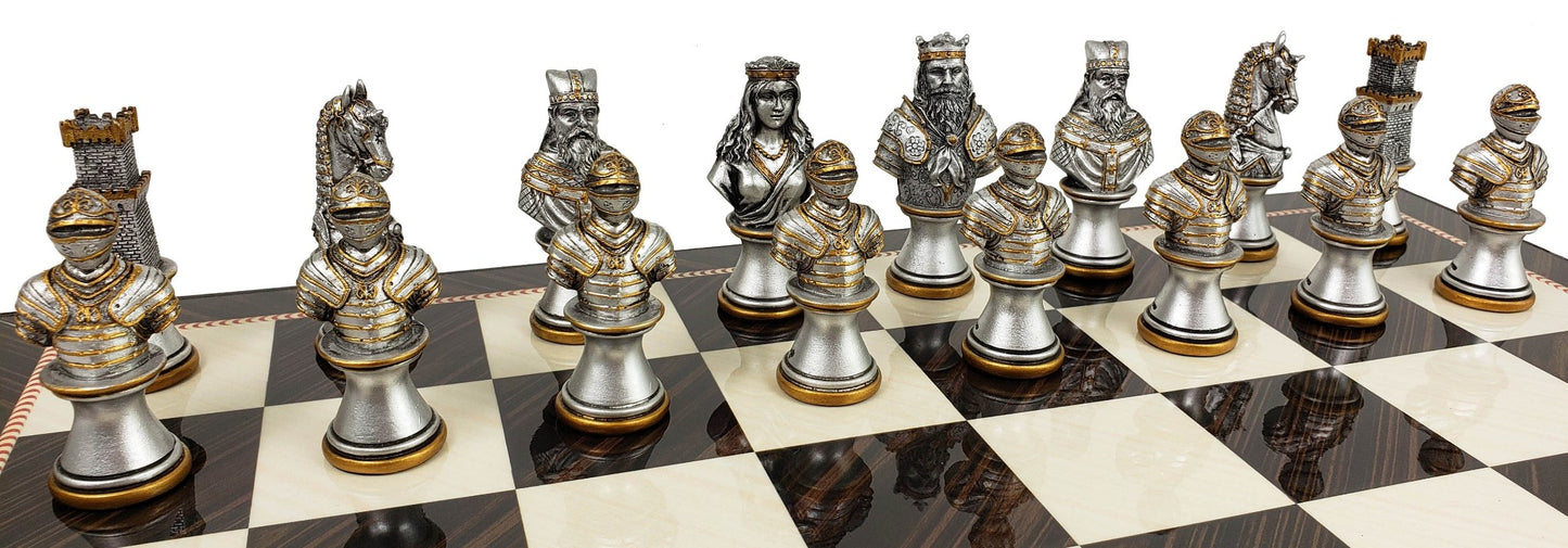 Medieval Times CRUSADE Gold Silver Busts CHESS Set W / 17" Elegance Board