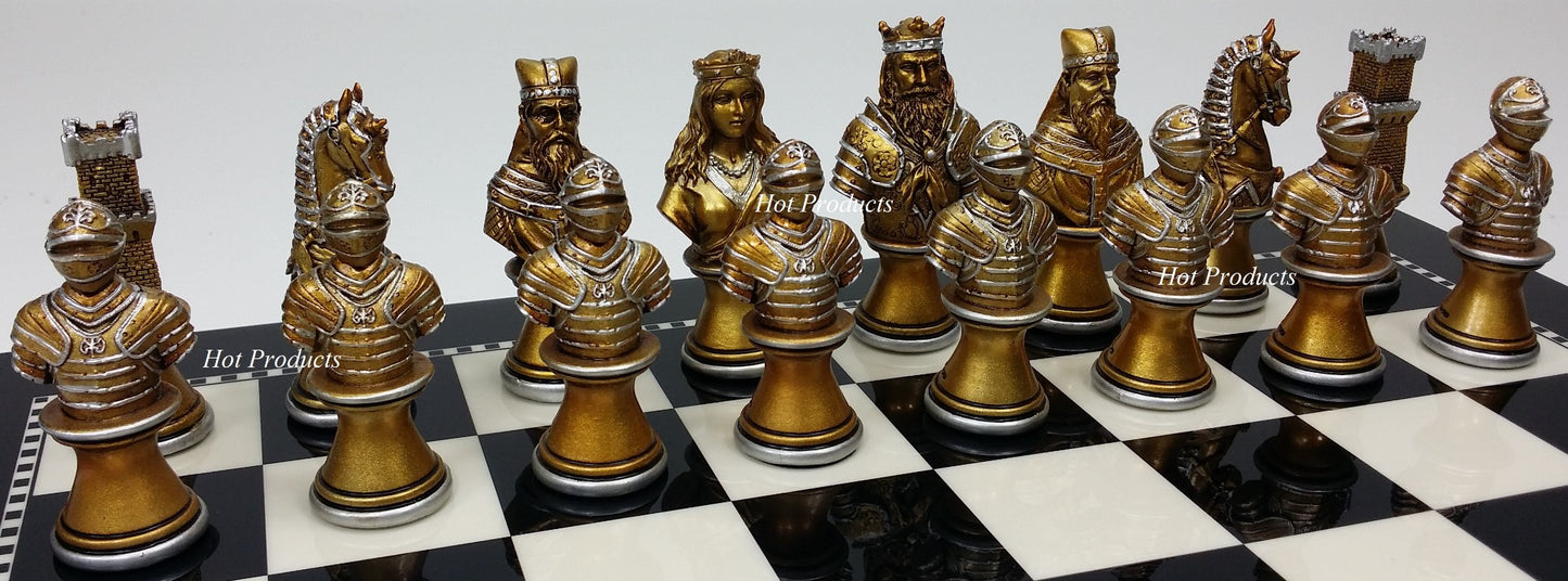 Medieval Times Crusades Gold & Silver Busts Chess Set W/ 15" Black & White Board