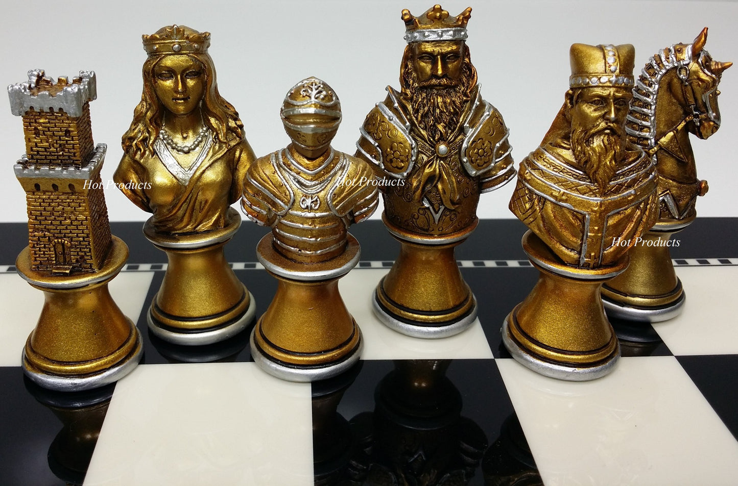 Medieval Times Crusades Gold & Silver Busts Chess Set W/ 15" Black & White Board