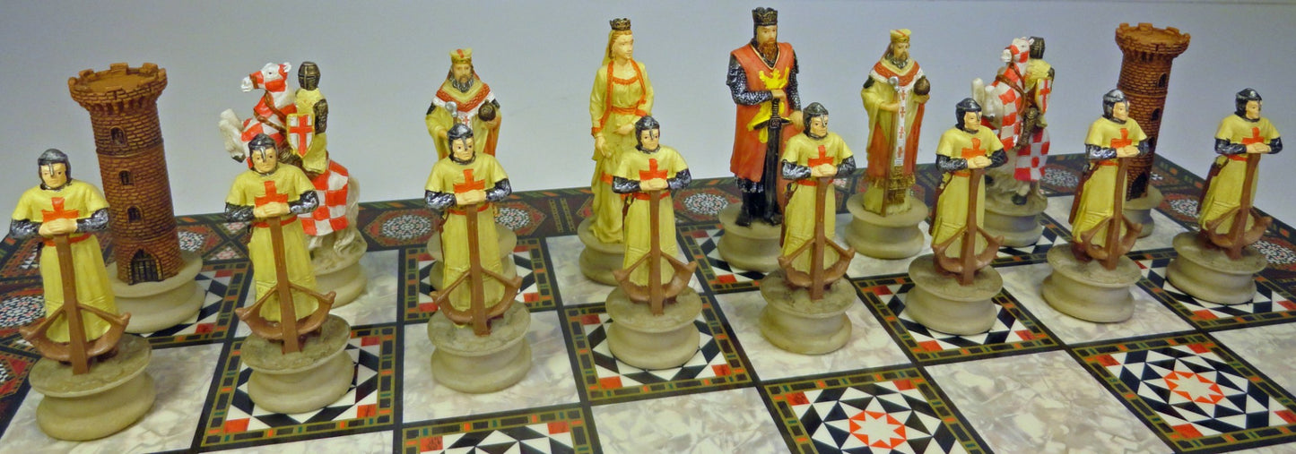 Medieval Times Crusades King Richard Knight Chess SET W 17" Mosaic Design Board
